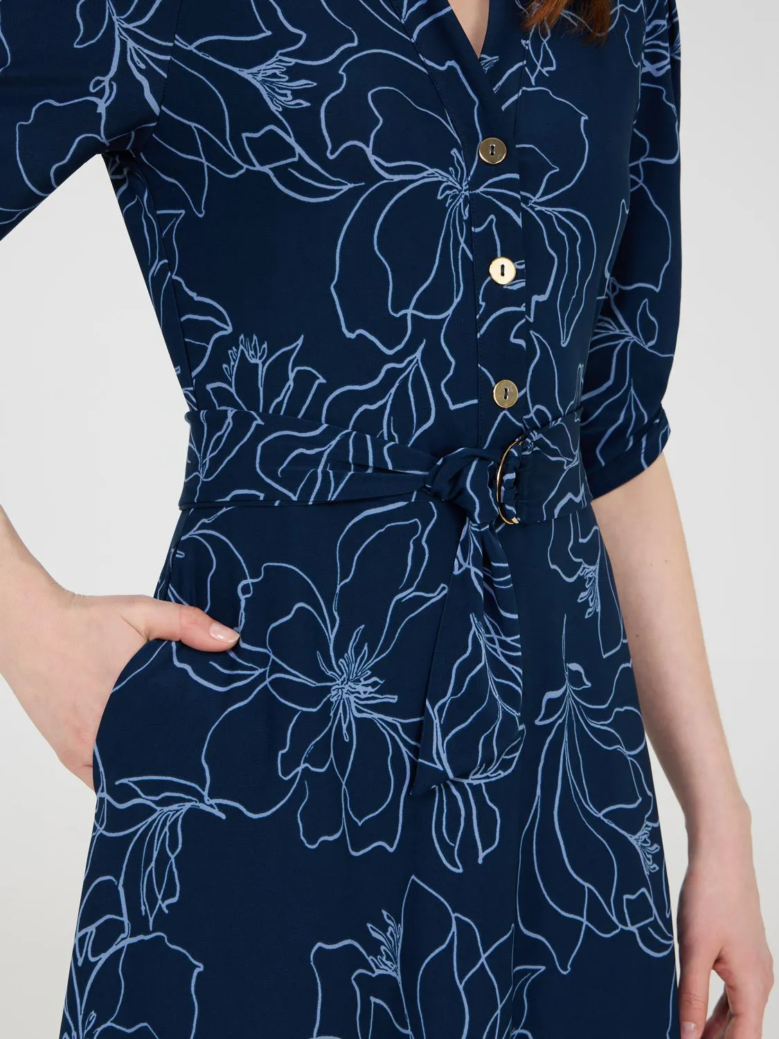 Printed Button-Front Midi Dress With Pockets sold by Suzy Shier product image thumbnail 2