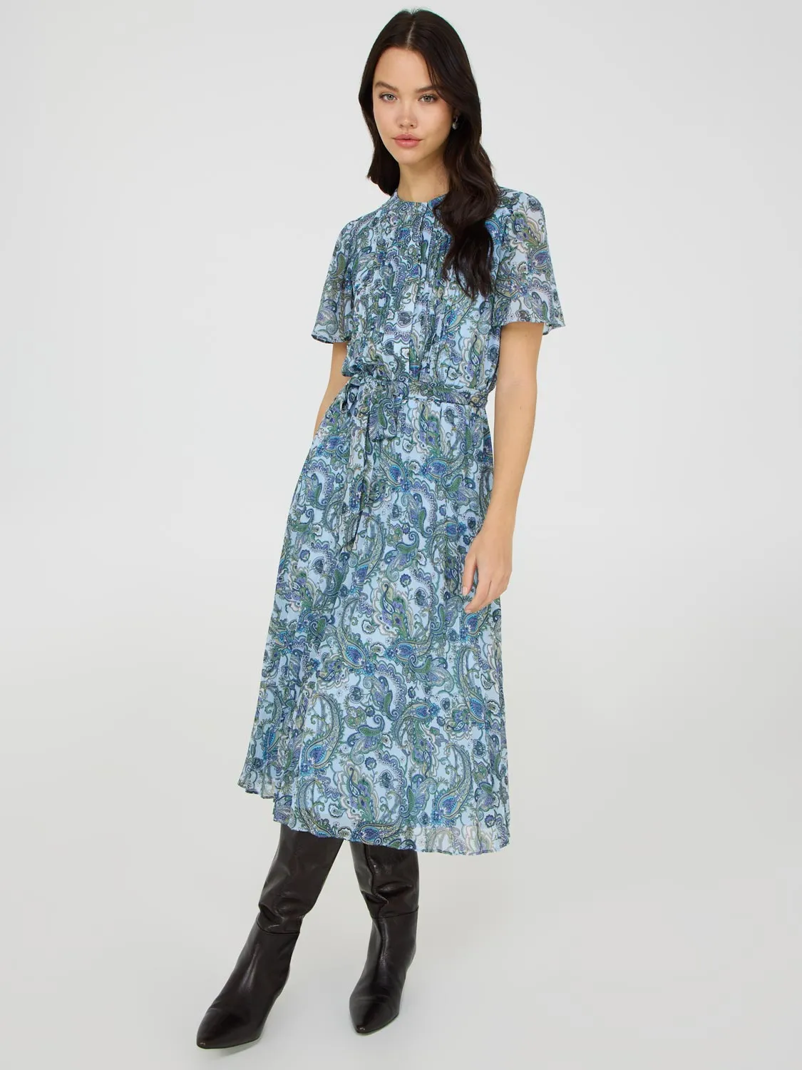 Paisley Print Pleated Chiffon Dress sold by Suzy Shier