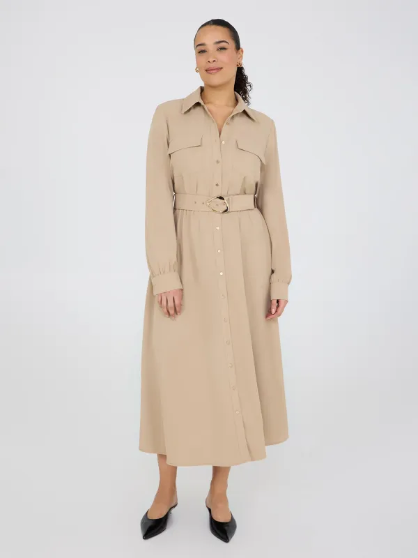 Long Sleeve Belted Shirt Dress sold by Suzy Shier