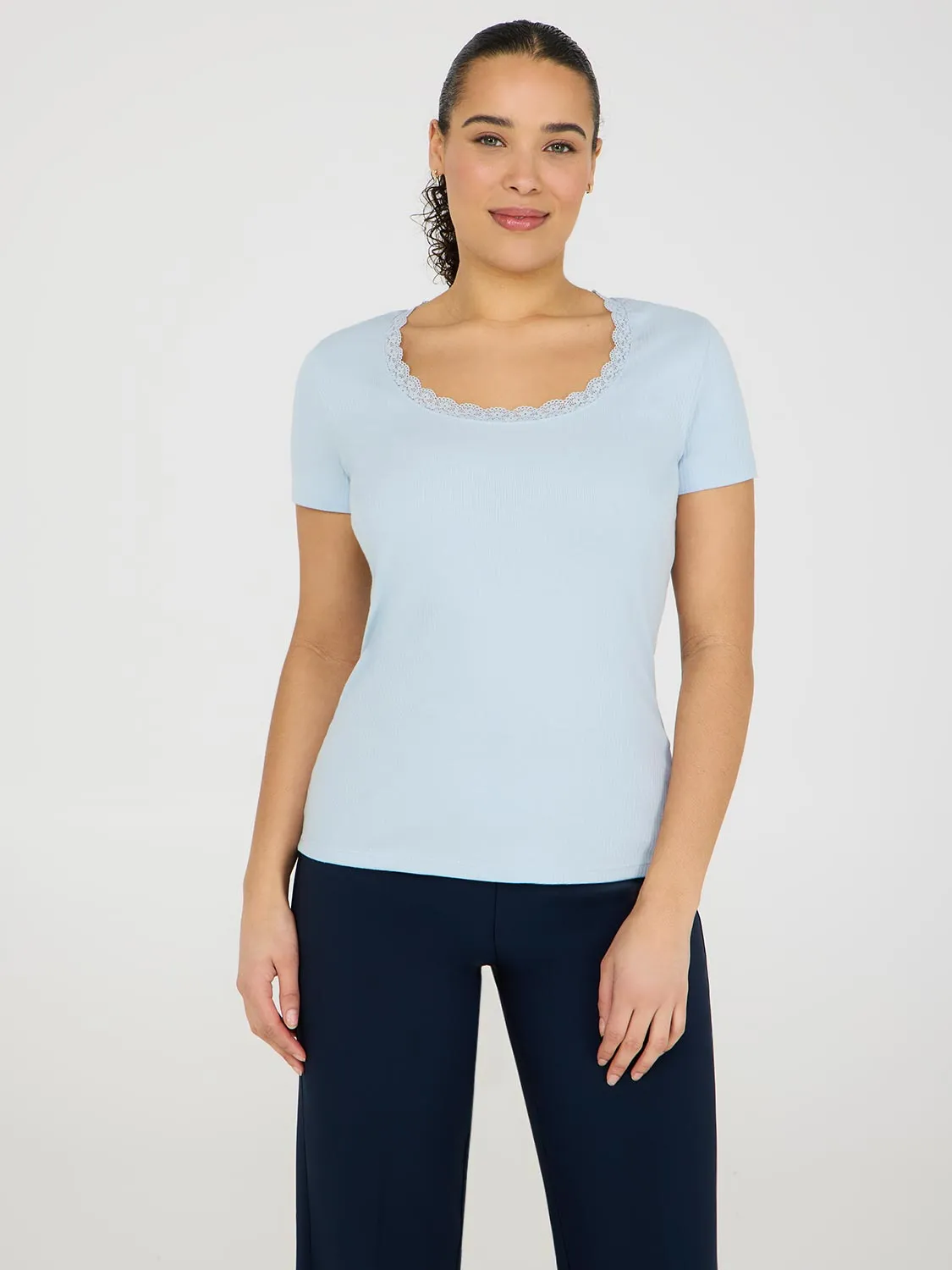 Lace Trim Scoop Neck Ribbed Top sold by Suzy Shier product image thumbnail 2
