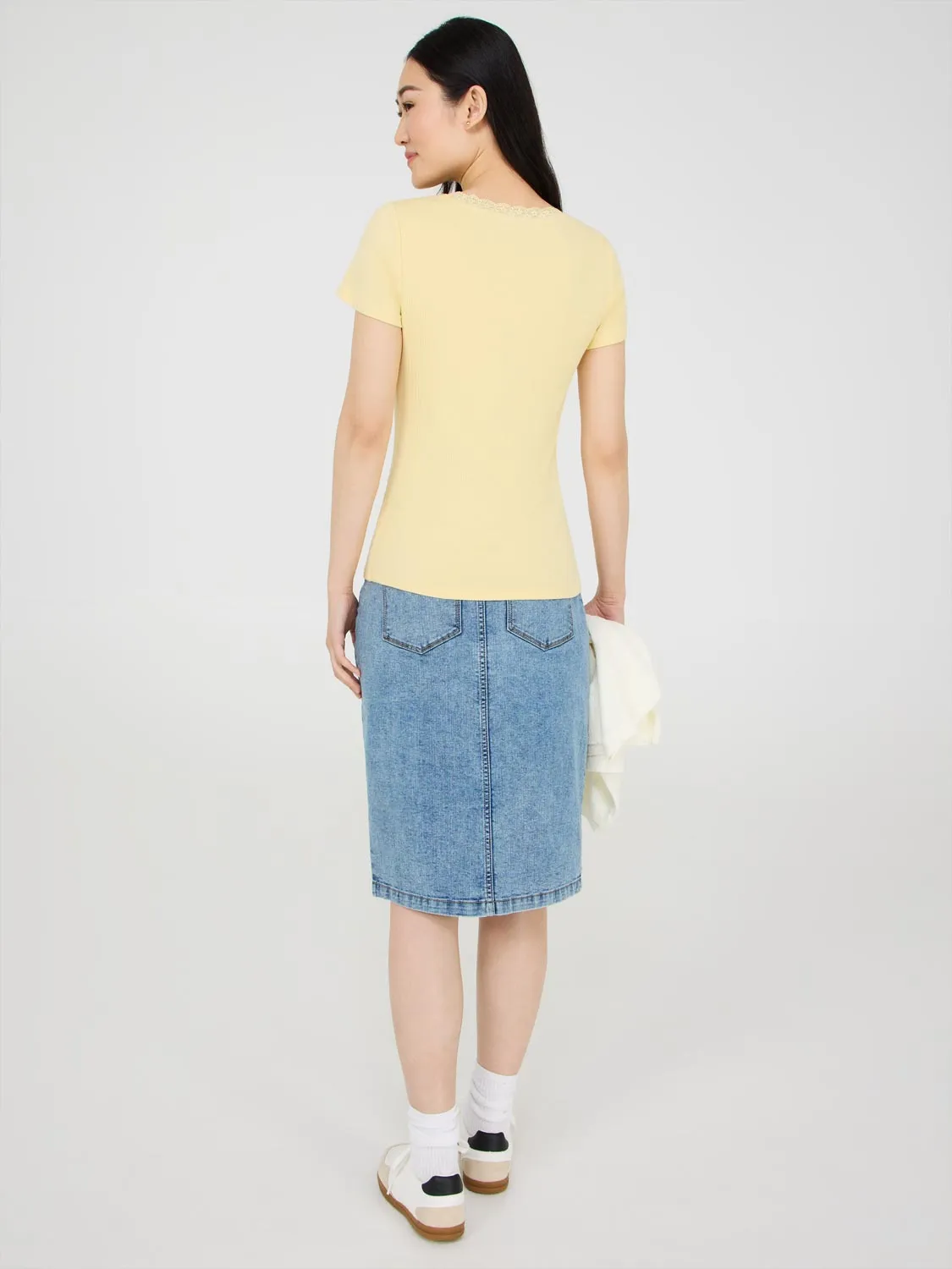 Lace Trim Scoop Neck Ribbed Top sold by Suzy Shier product image thumbnail 5