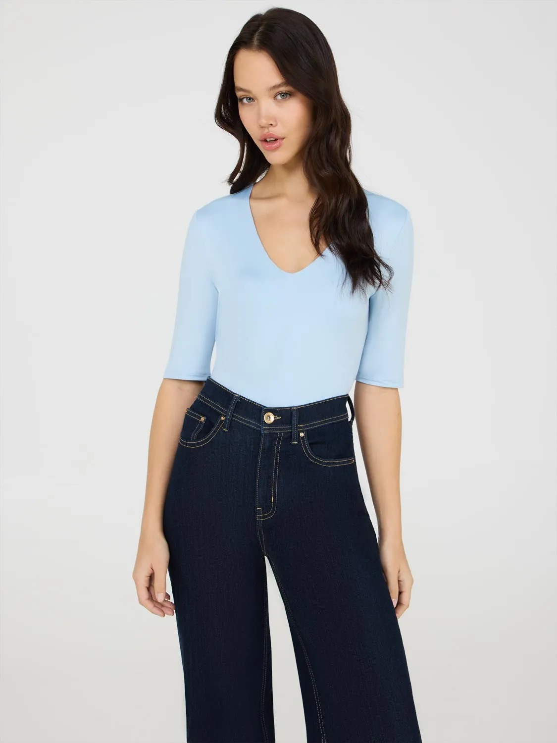 Double Layer V-Neck Elbow Sleeve Top sold by Suzy Shier product image thumbnail 2