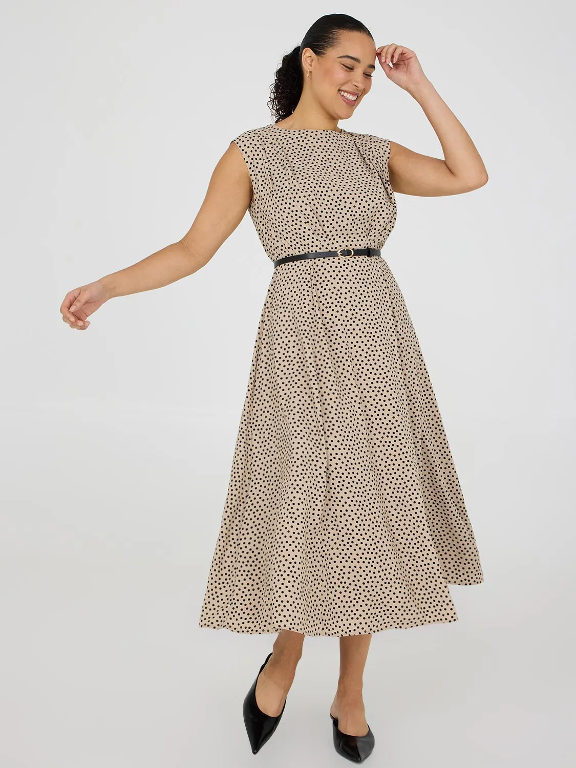 Dot Print A-Line Belted Dress sold by Suzy Shier product image thumbnail 3