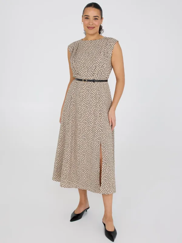 Dot Print A-Line Belted Dress sold by Suzy Shier