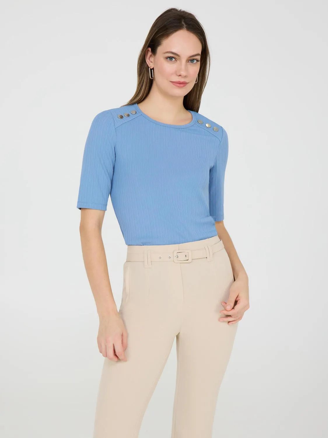 Ribbed Top With Button Details sold by Suzy Shier