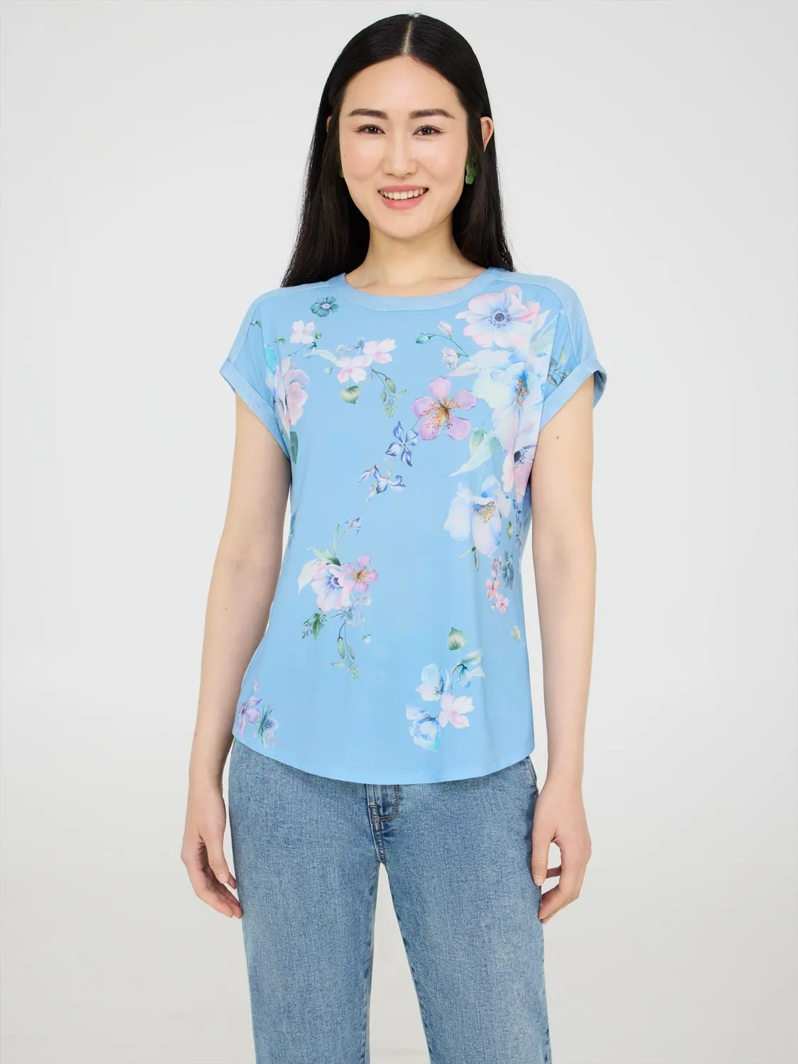 Floral Print Top With Metallic Trim sold by Suzy Shier