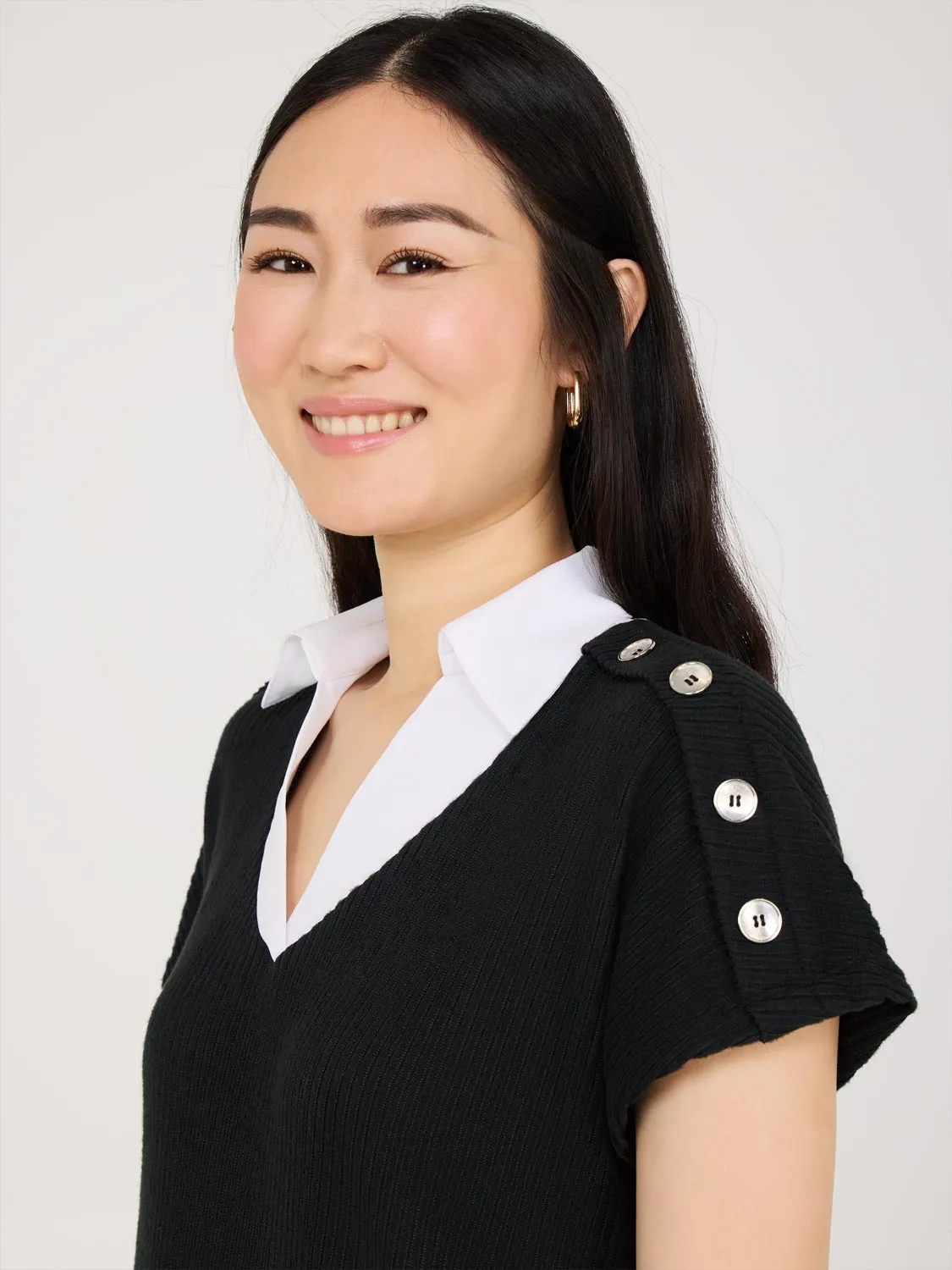 2-Fer Short Sleeve Top With Chiffon Blouse sold by Suzy Shier product image thumbnail 2