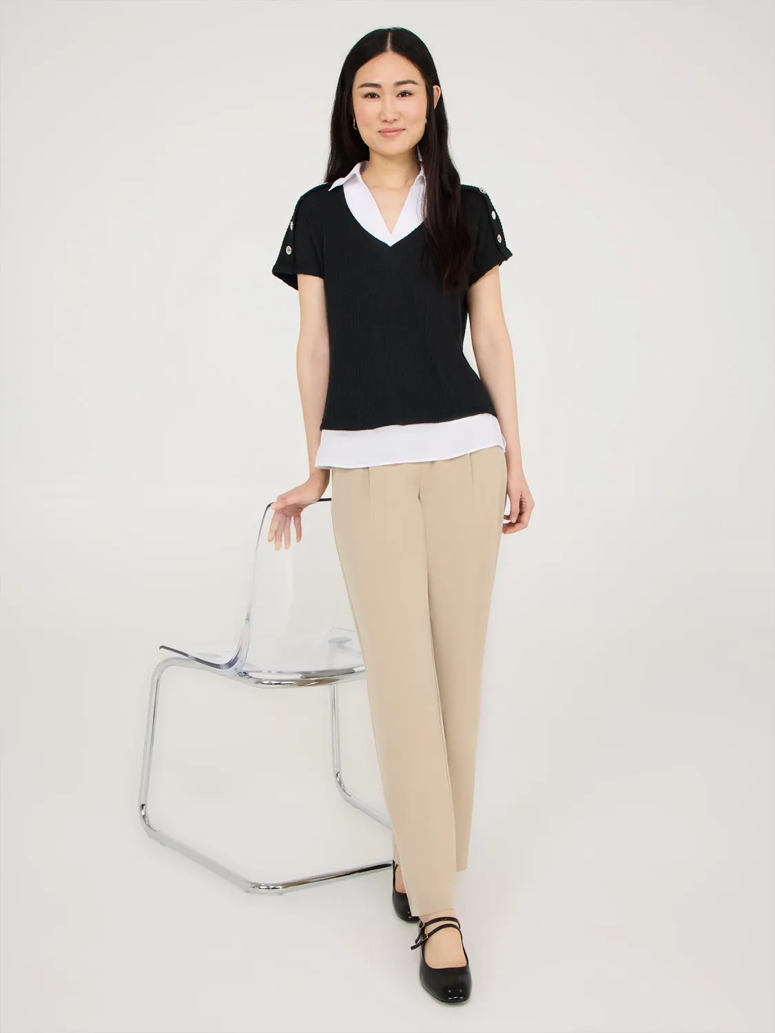 2-Fer Short Sleeve Top With Chiffon Blouse sold by Suzy Shier product image thumbnail 3
