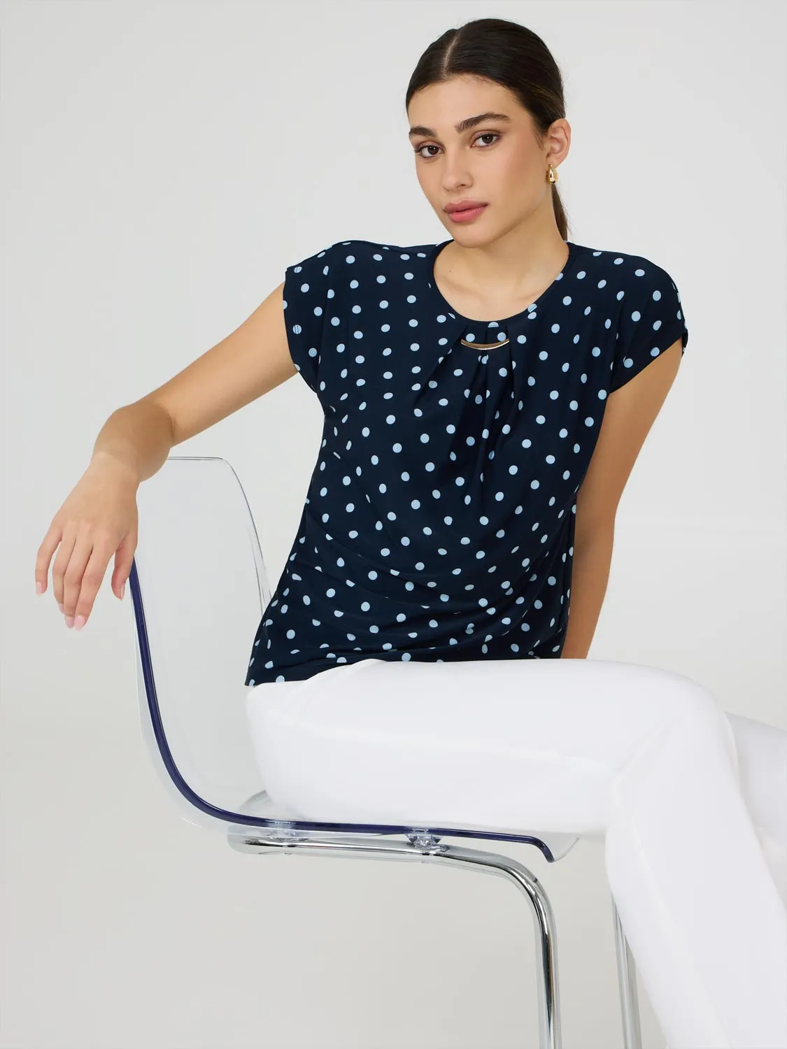 Dot Print Pleated Top With Bar Detail sold by Suzy Shier product image thumbnail 3