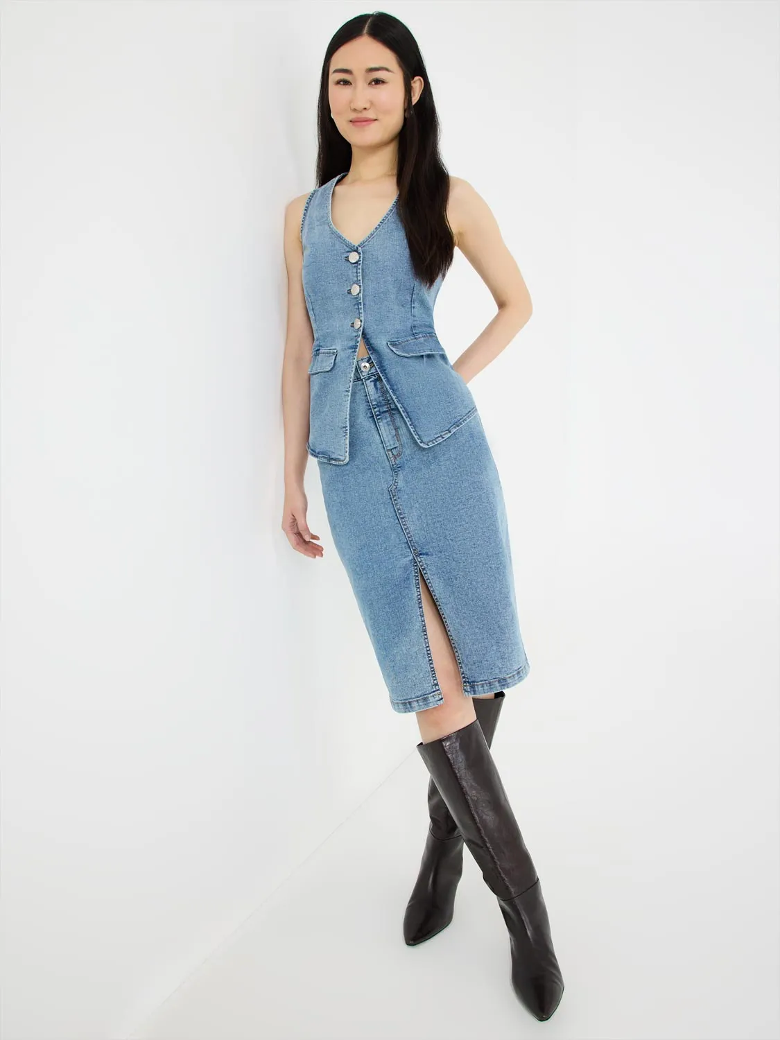 3-Button Denim Vest sold by Suzy Shier product image thumbnail 3