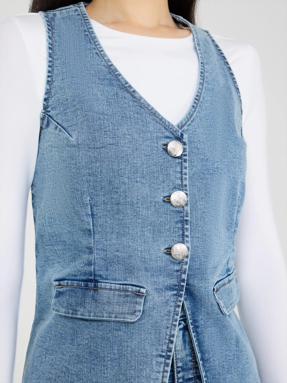3-Button Denim Vest sold by Suzy Shier product image thumbnail 2