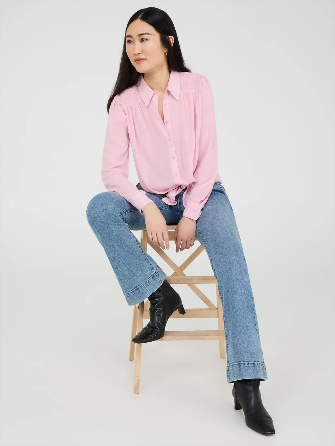 Button-Front Blouse With Tie Front sold by Suzy Shier product image thumbnail 3