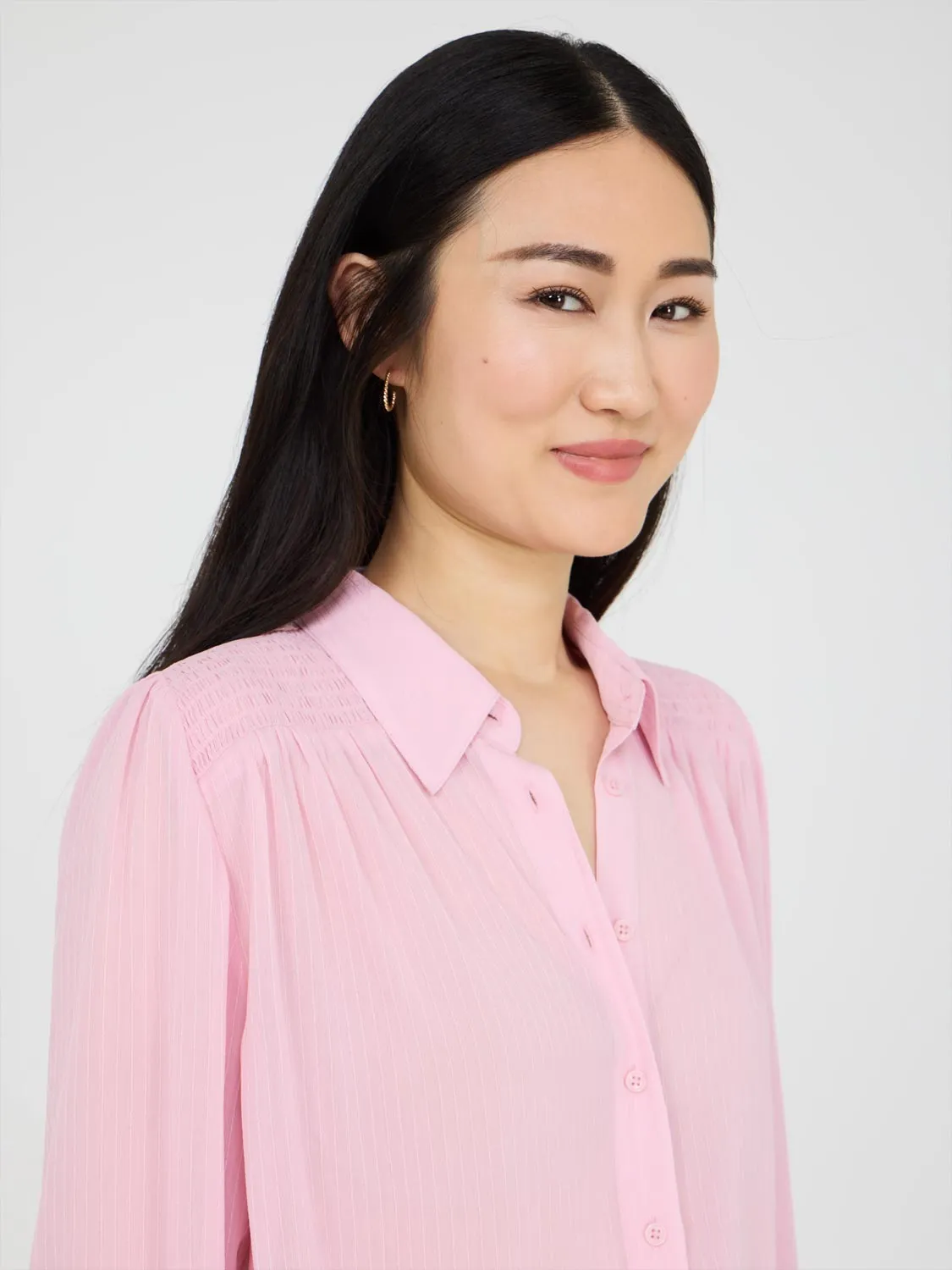 Button-Front Blouse With Tie Front sold by Suzy Shier product image thumbnail 2