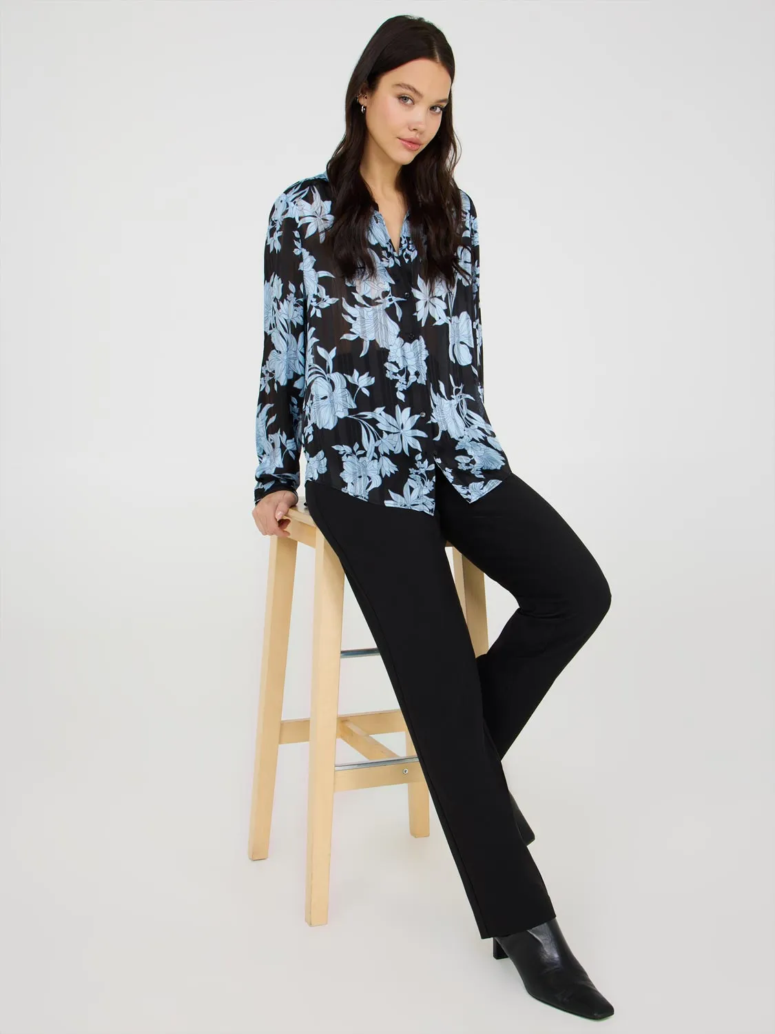 Floral Print Button-Front Chiffon Blouse sold by Suzy Shier product image thumbnail 2