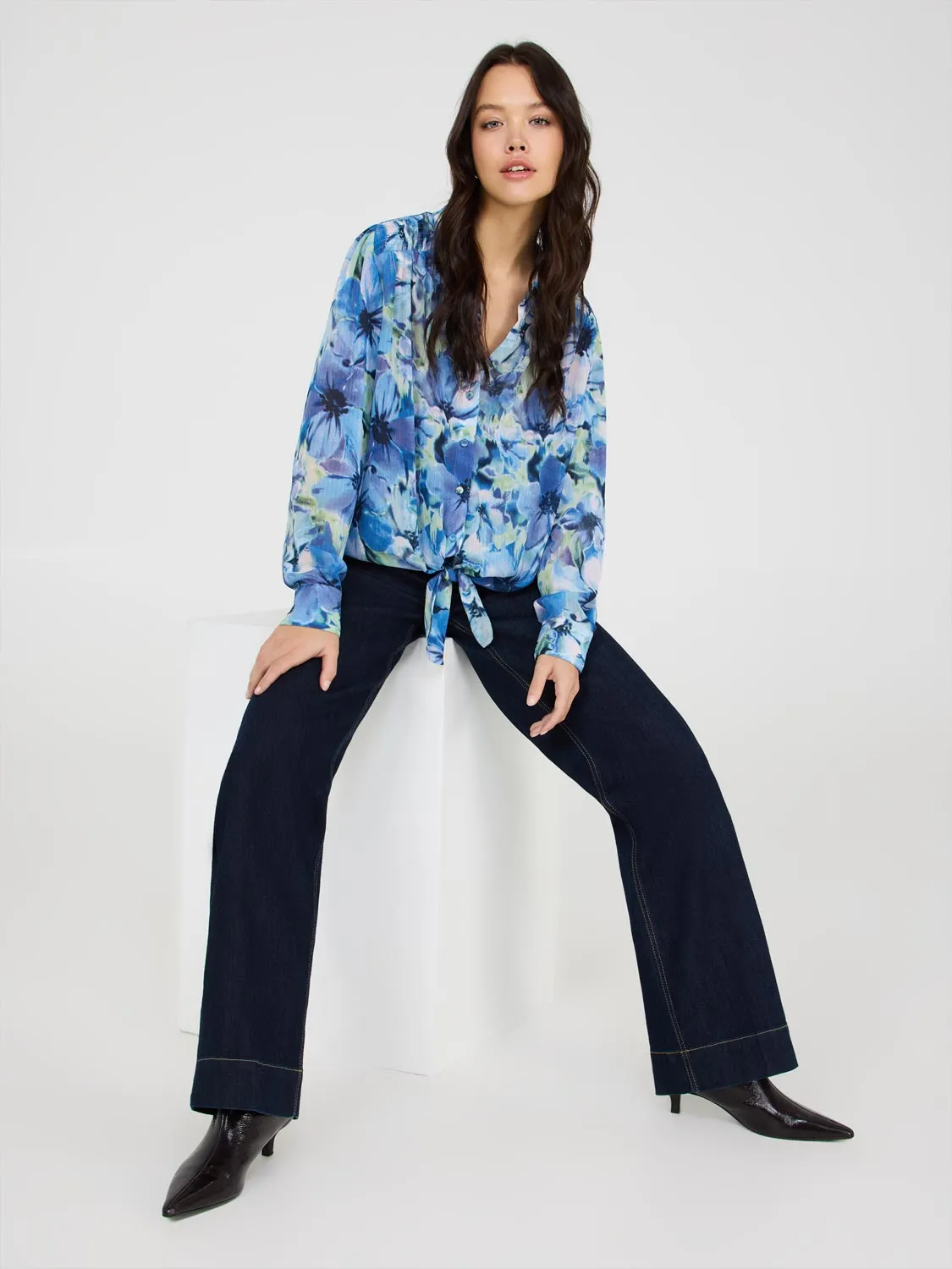 Printed Button-Front Blouse With Tie Front sold by Suzy Shier product image thumbnail 2