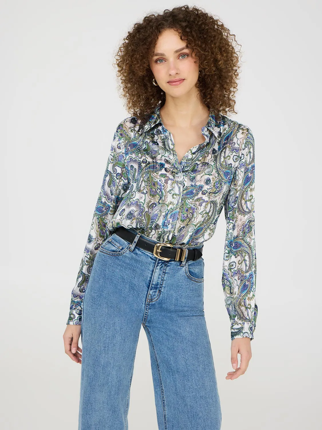 Paisley Print Button-Front Chiffon Blouse sold by Suzy Shier product image thumbnail 3