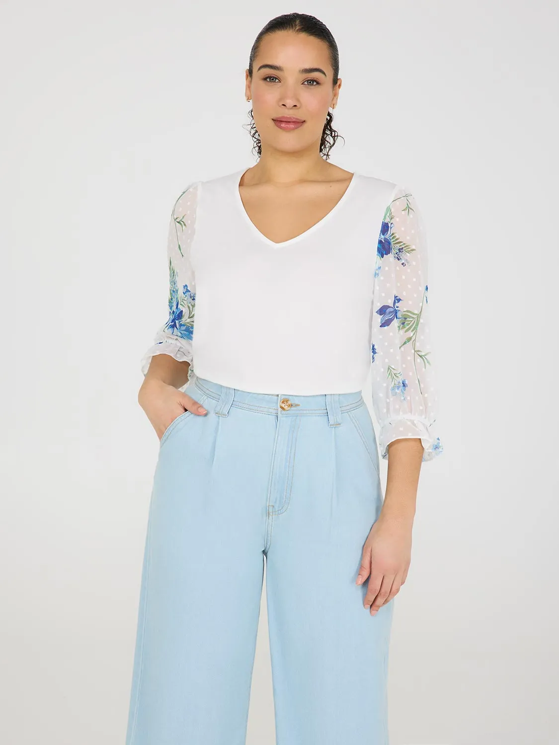 Floral Print Chiffon Sleeve Top sold by Suzy Shier