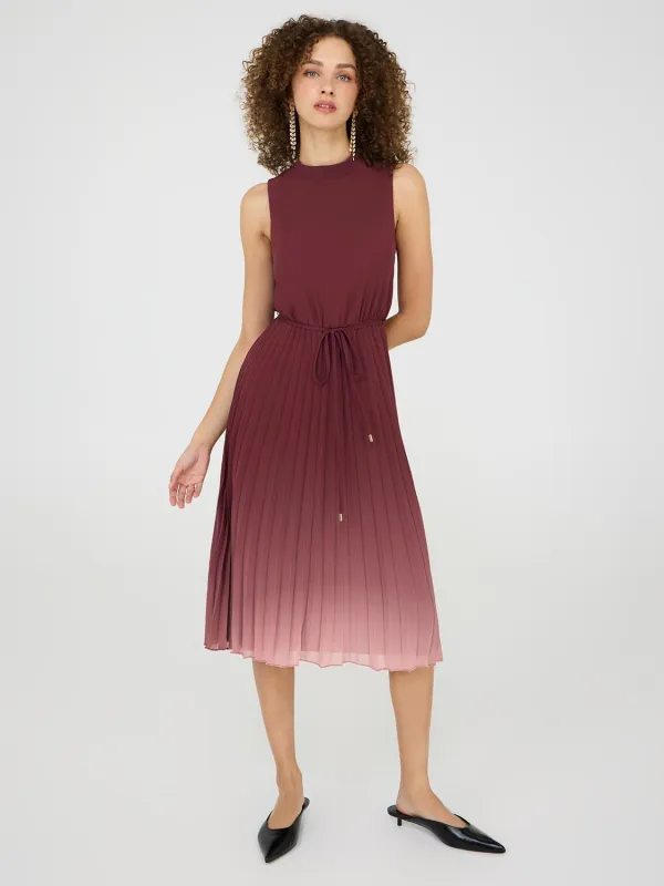 Ombre Mock Neck Pleated Midi Dress sold by Suzy Shier