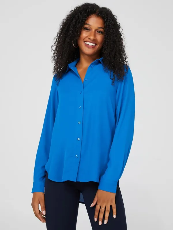 Crepe Long Sleeve Button-Front Blouse sold by Suzy Shier