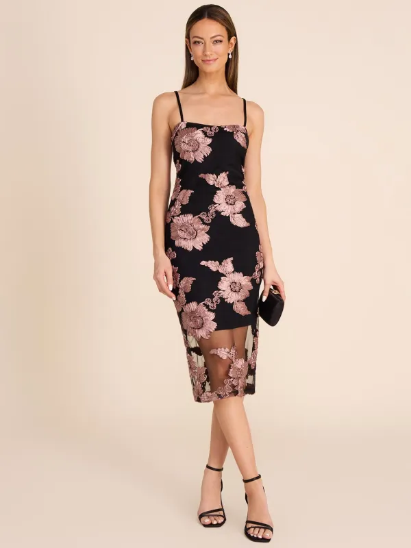 Floral Mesh Midi Sheath Dress sold by Suzy Shier