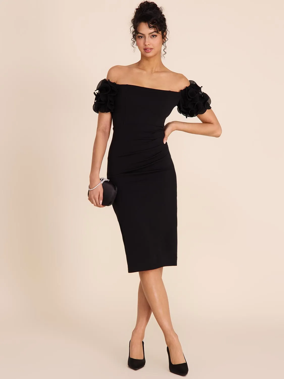 Off-The-Shoulder Midi Sheath Dress sold by Suzy Shier