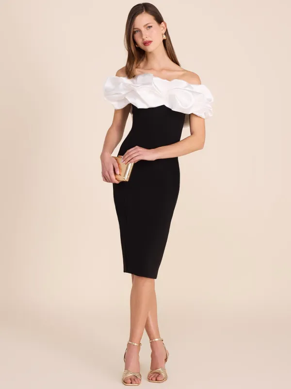 Off-The-Shoulder Sheath Dress With Statement Ruffle sold by Suzy Shier