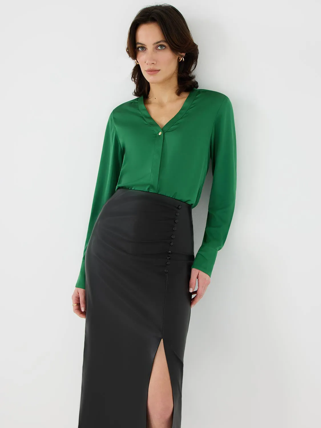 Satin V-Neck Button-Front Blouse sold by Suzy Shier product image thumbnail 3