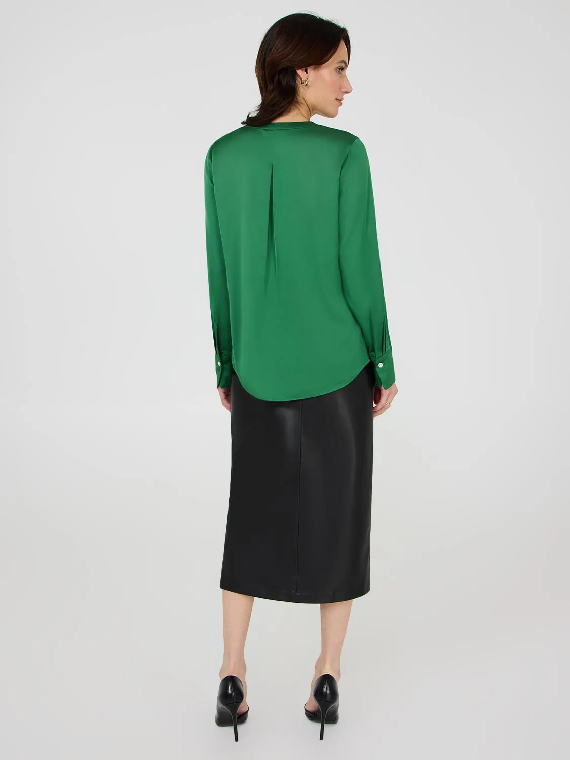 Satin V-Neck Button-Front Blouse sold by Suzy Shier product image thumbnail 4