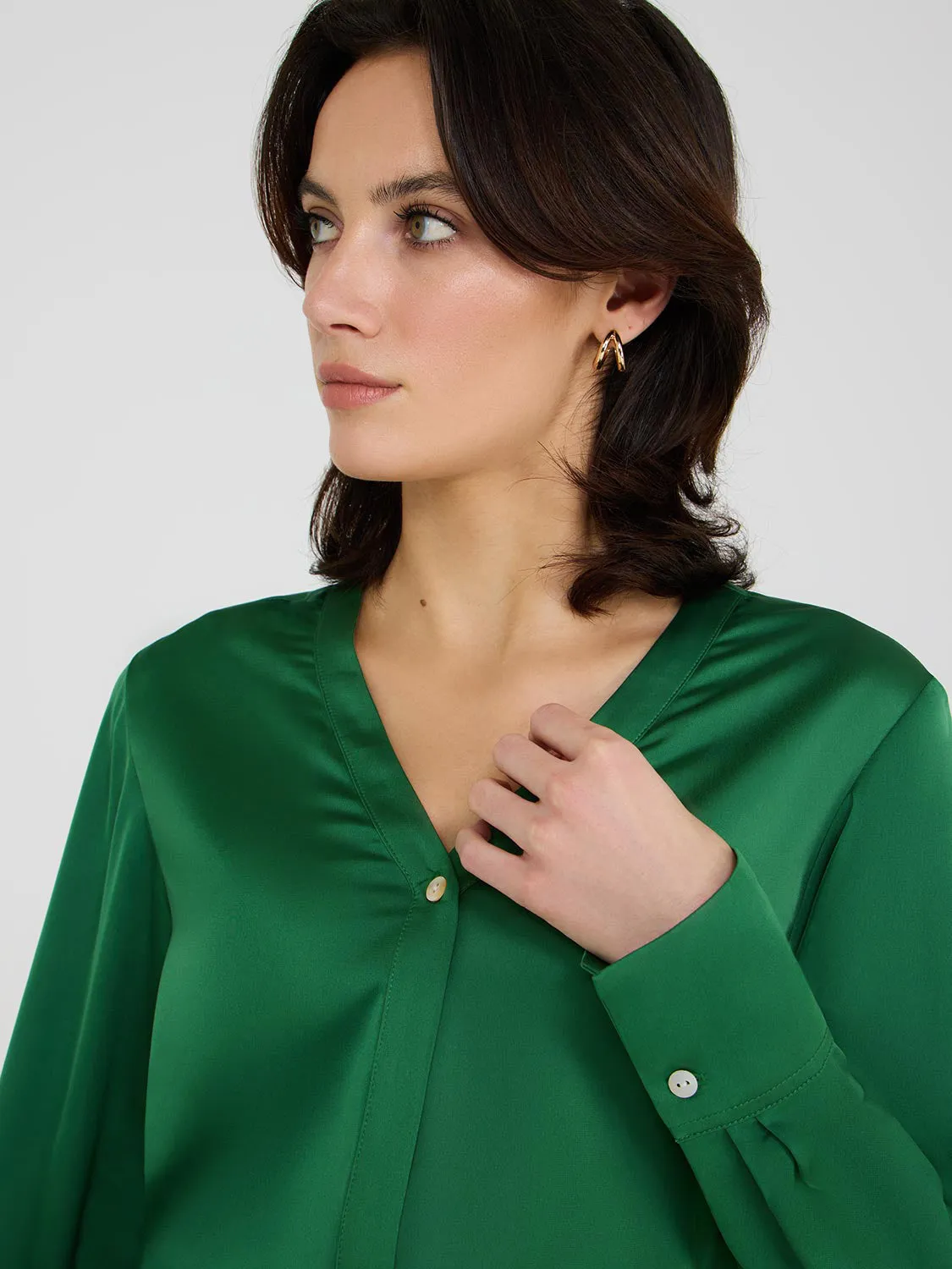Satin V-Neck Button-Front Blouse sold by Suzy Shier product image thumbnail 2
