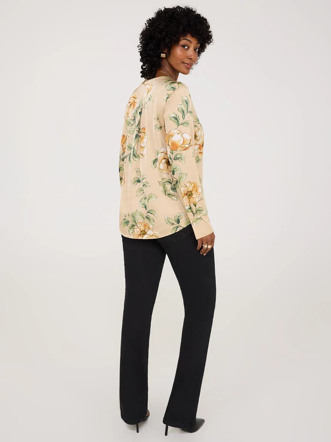 Printed Satin V-Neck Button-Front Blouse sold by Suzy Shier product image thumbnail 4