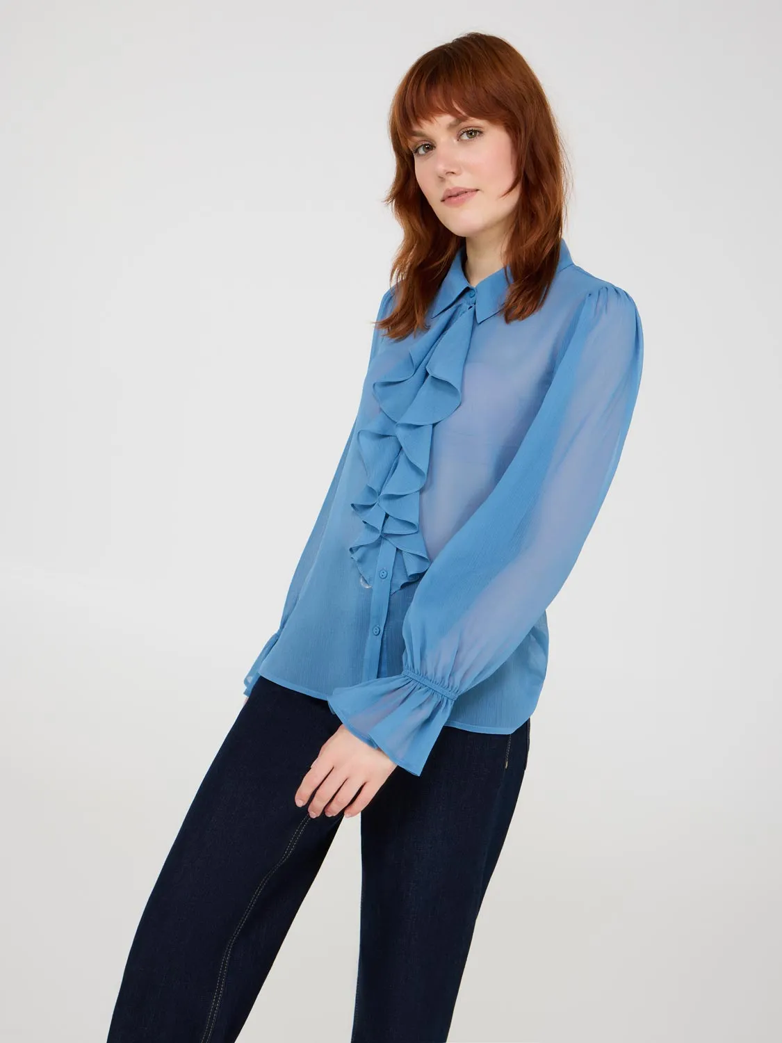 Button-Front Blouse With Ruffle Details sold by Suzy Shier product image thumbnail 3