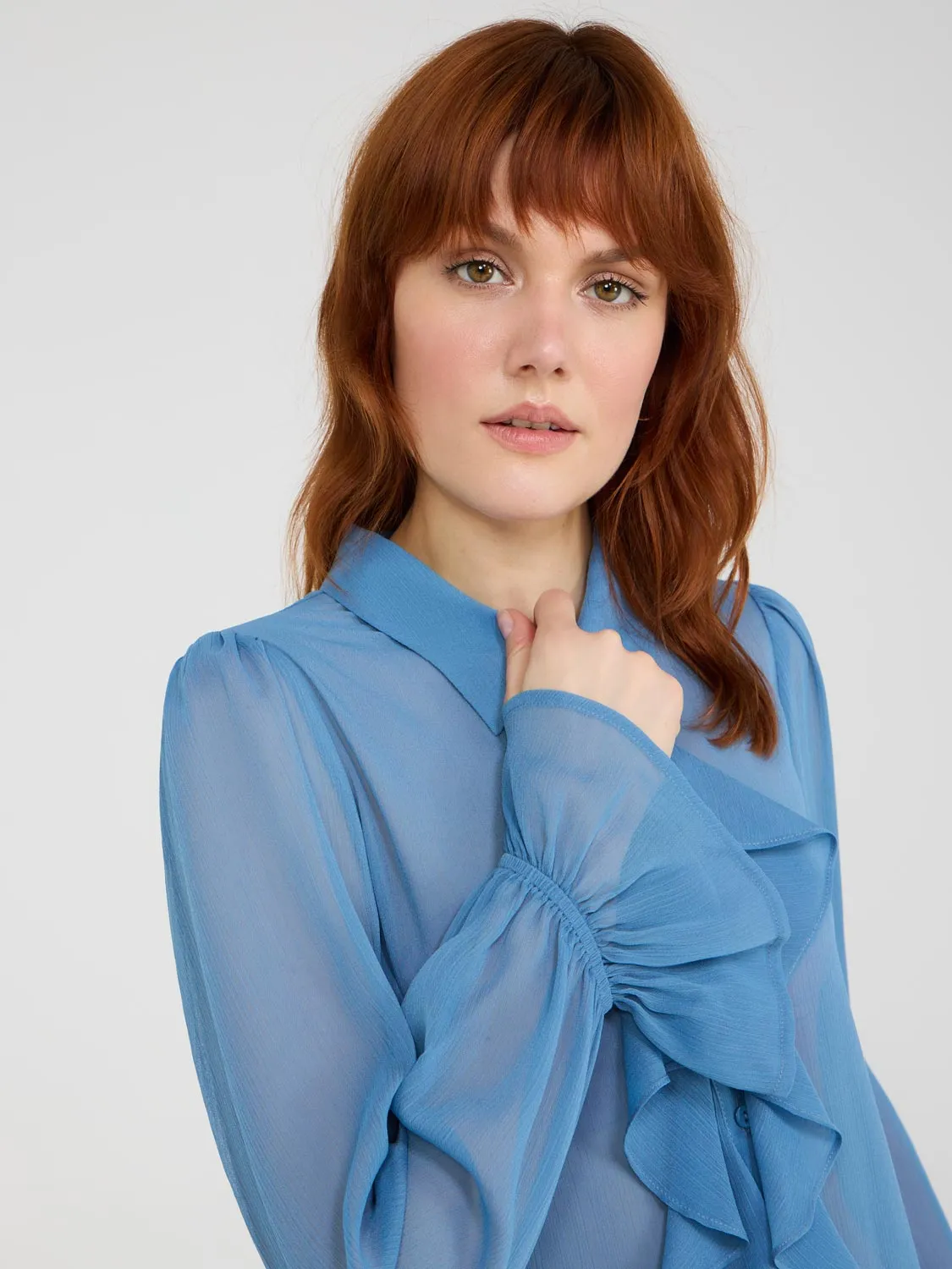 Button-Front Blouse With Ruffle Details sold by Suzy Shier product image thumbnail 2