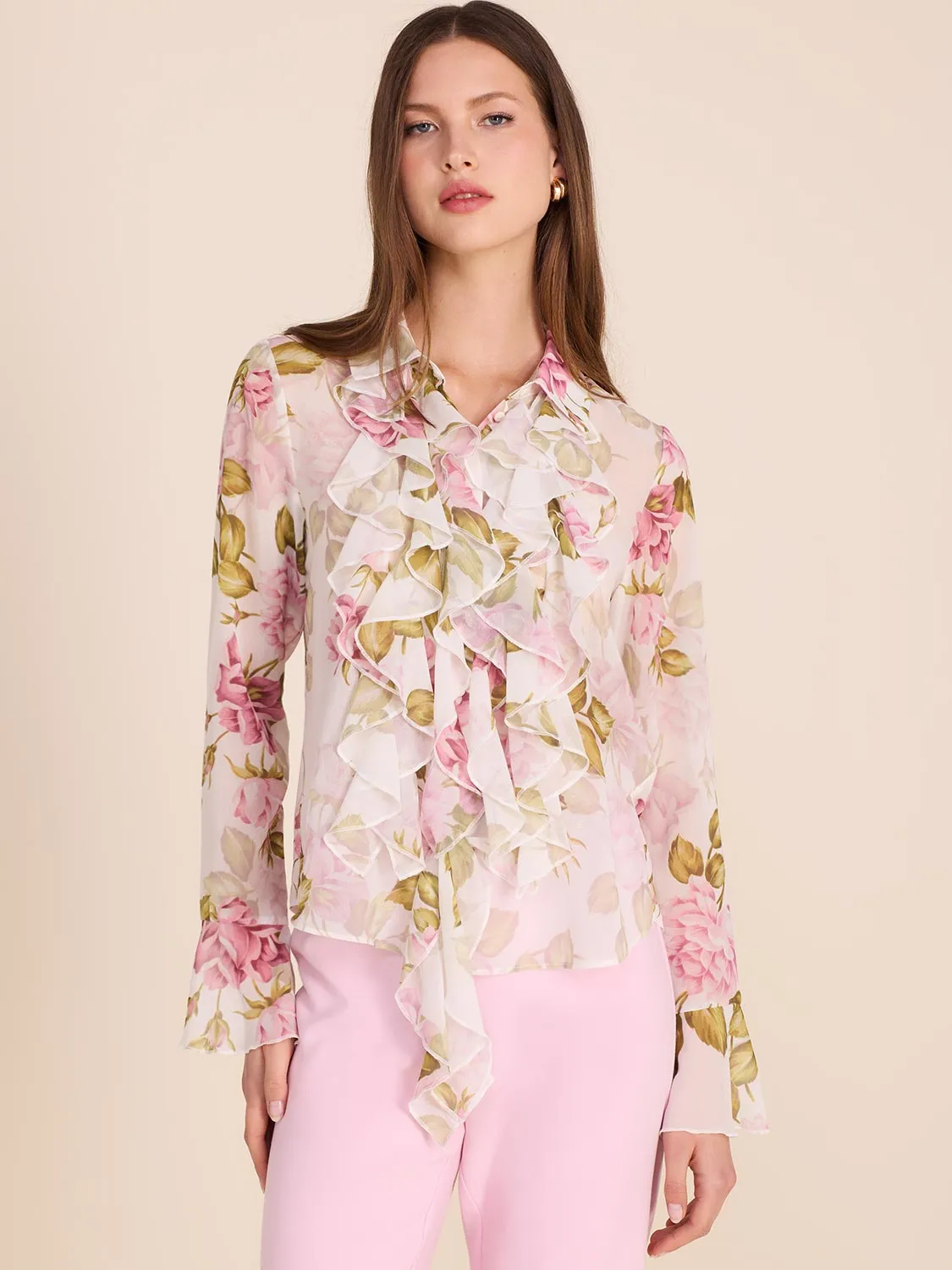 Floral Blouse With Front Ruffles sold by Suzy Shier product image thumbnail 2