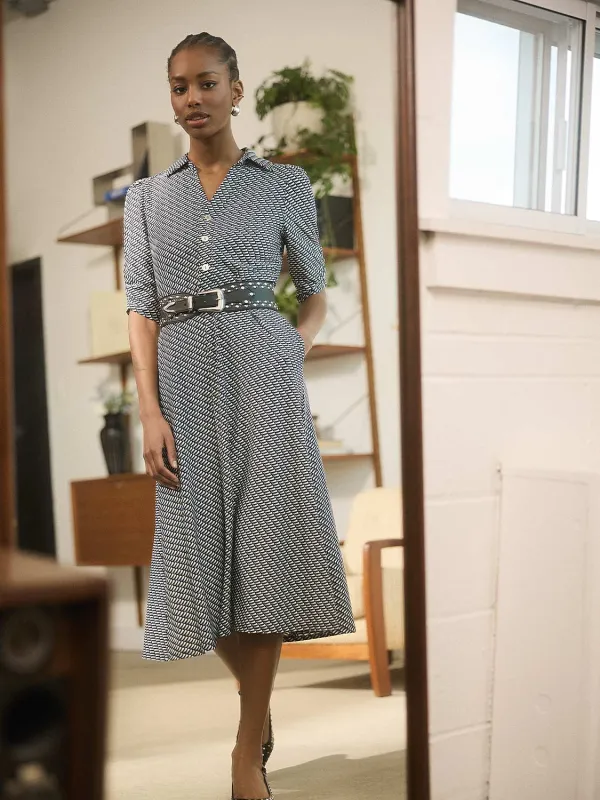 Geo Print Button-Front Midi Dress With Pockets sold by Suzy Shier