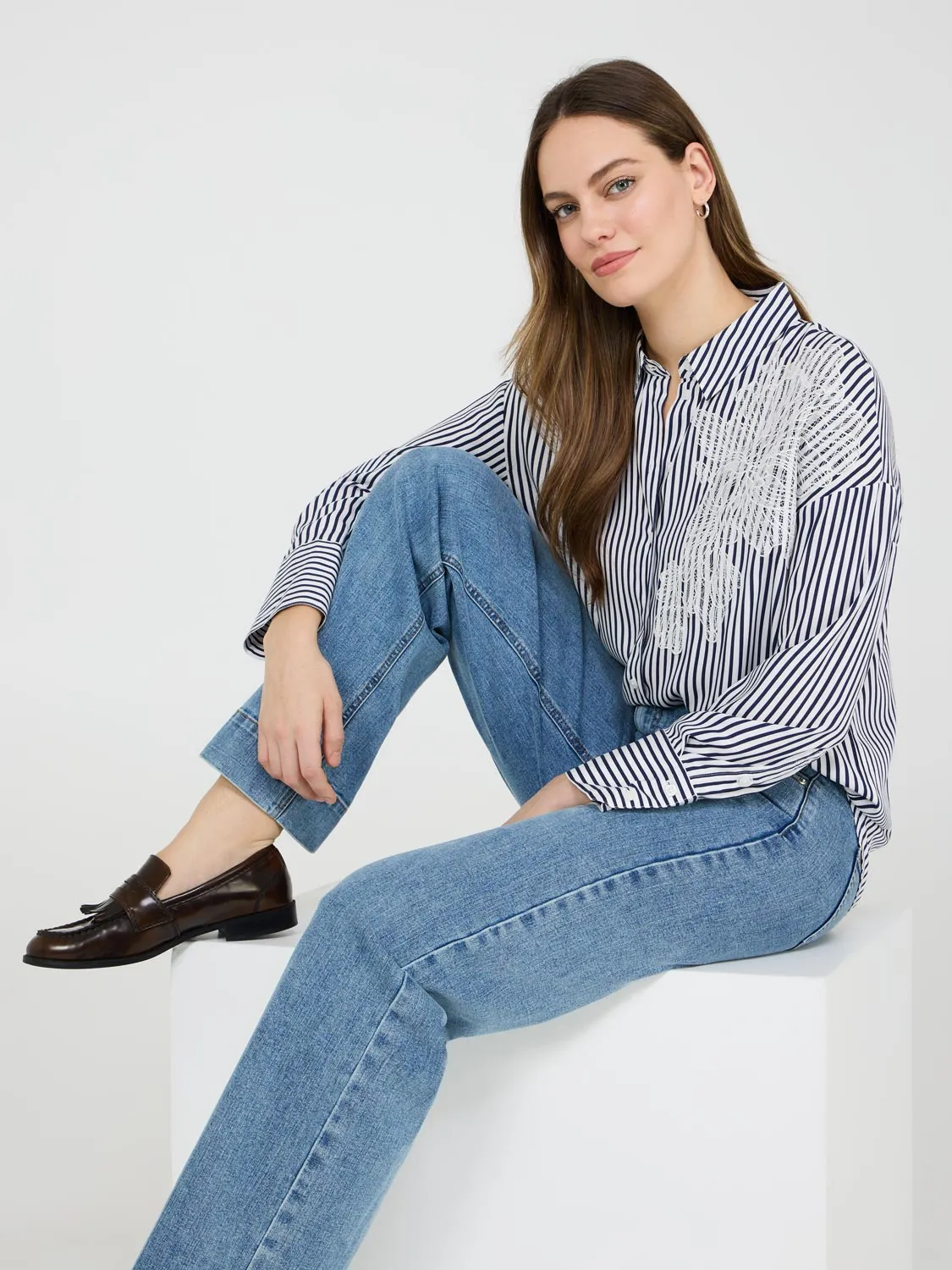 Floral Appliqué Striped Blouse sold by Suzy Shier product image thumbnail 3