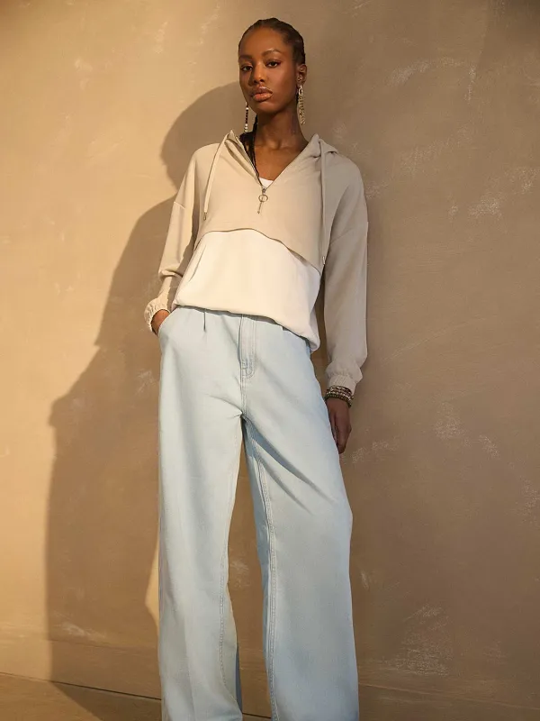 Cotton Front Pleat Wide-Leg Jeans sold by Suzy Shier