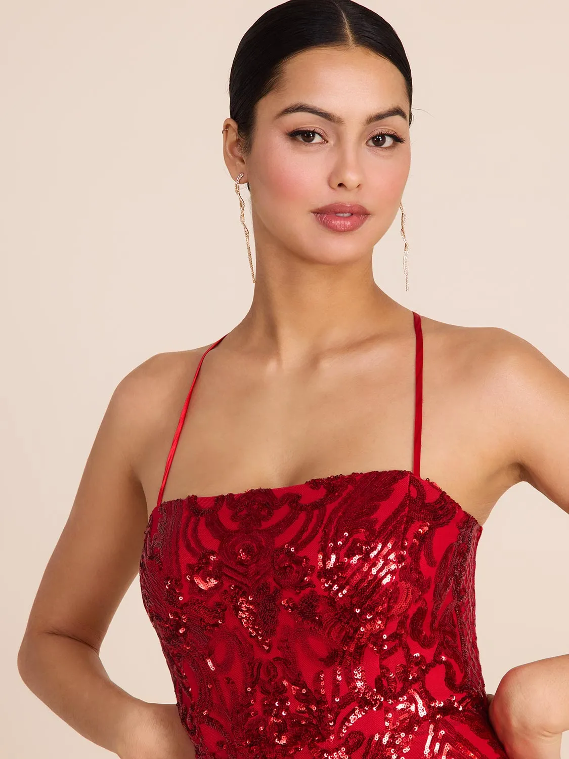 Patterned Sequin On Mesh Gown sold by Suzy Shier product image thumbnail 3