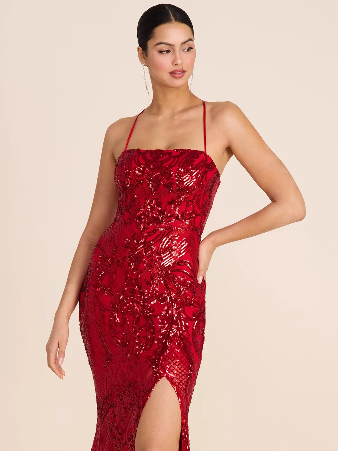 Patterned Sequin On Mesh Gown sold by Suzy Shier product image thumbnail 2