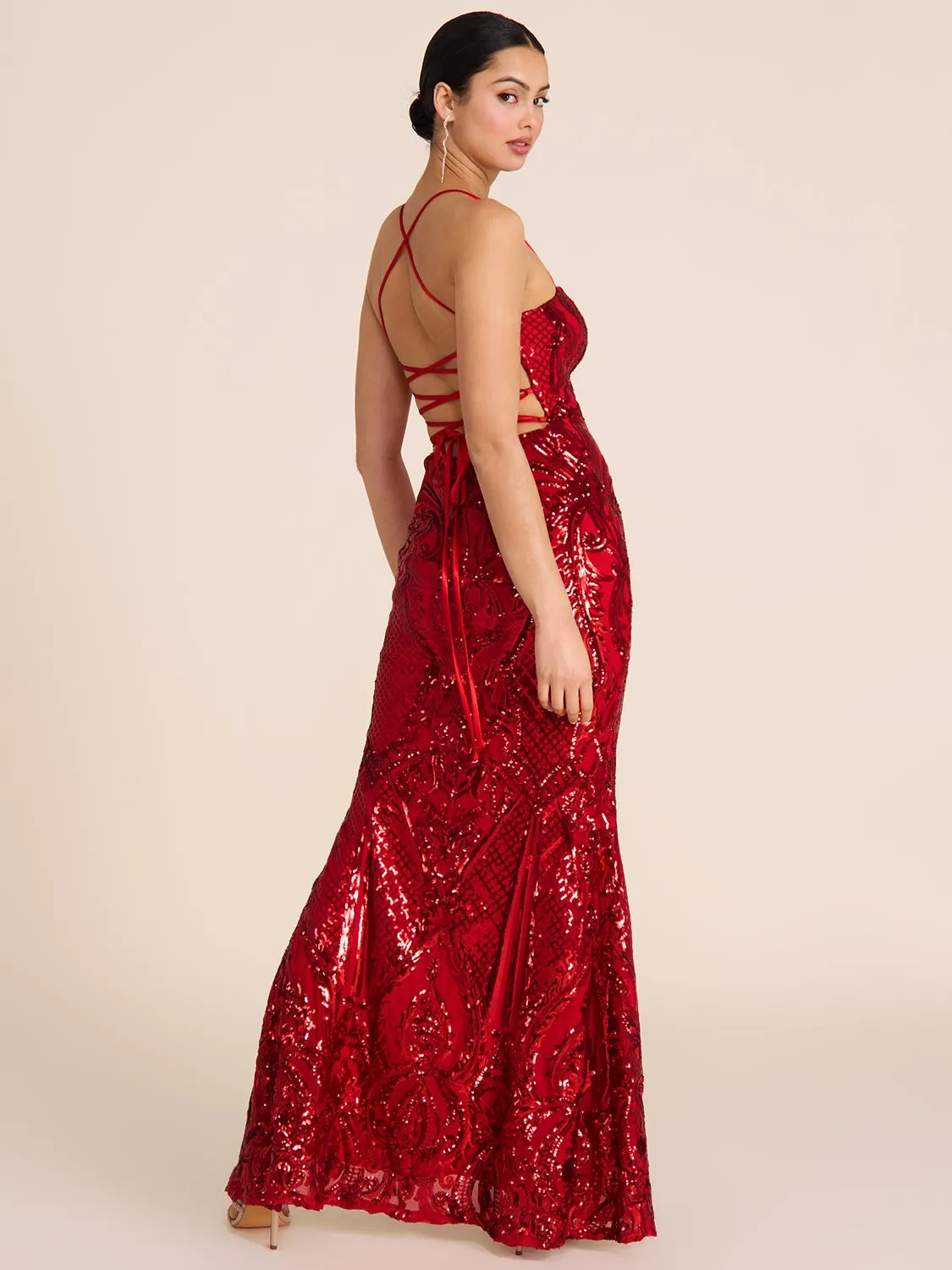 Patterned Sequin On Mesh Gown sold by Suzy Shier product image thumbnail 4