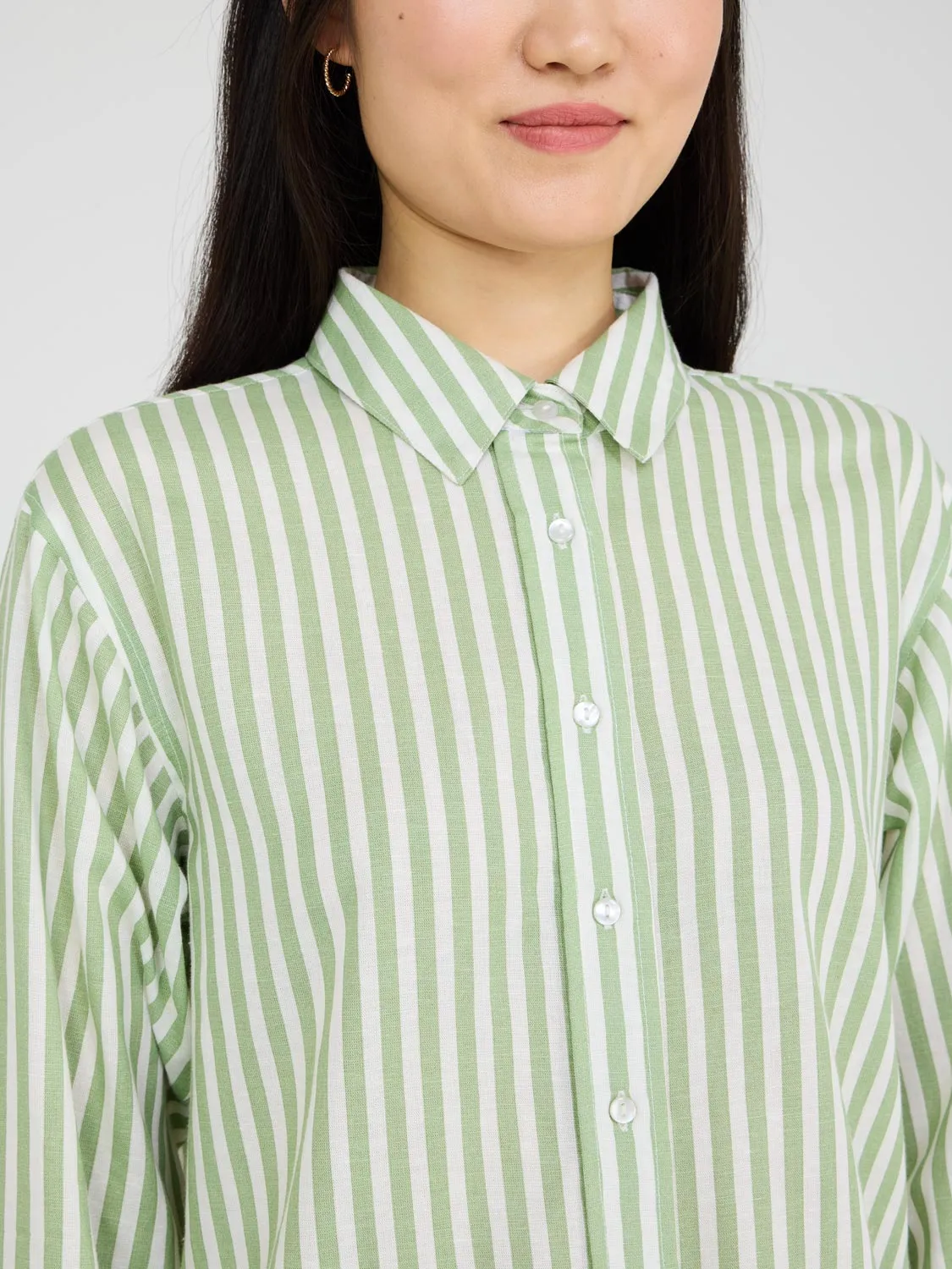 Striped Button-Front Linen Blend Blouse sold by Suzy Shier product image thumbnail 2