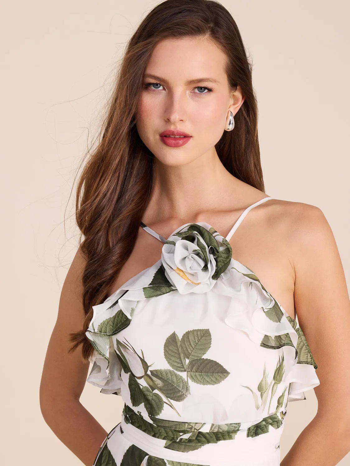 Halter Neck Floral Gown With Rosette sold by Suzy Shier product image thumbnail 3