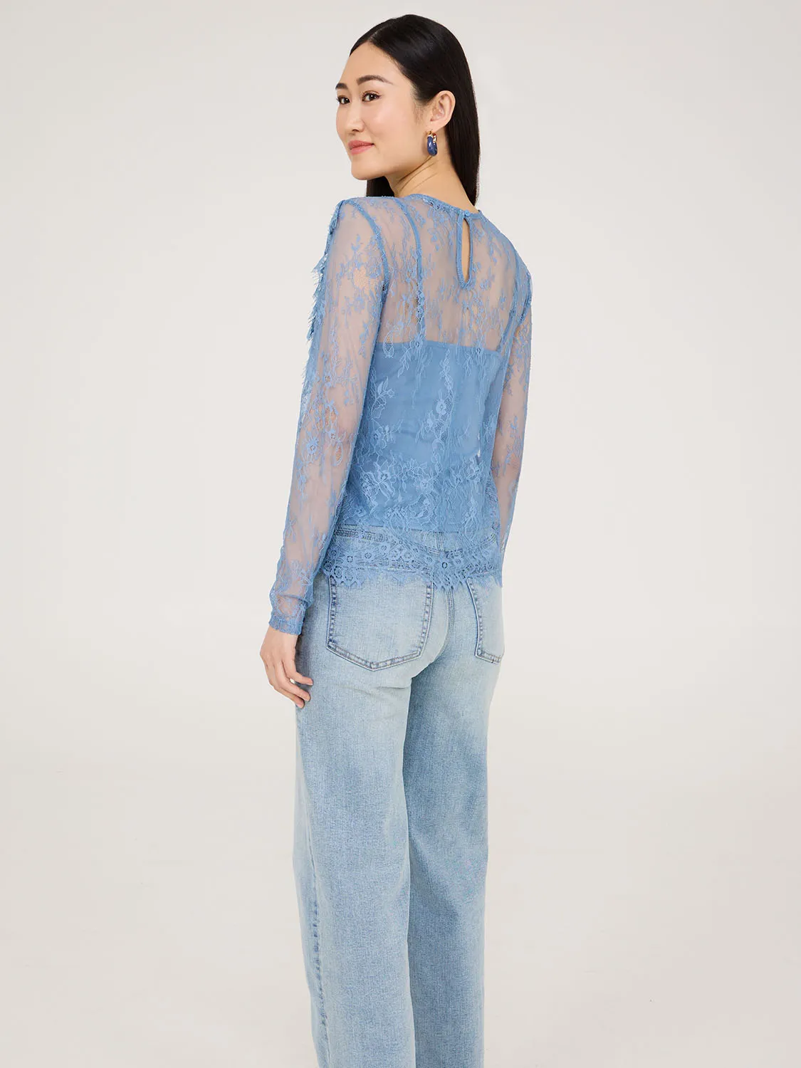 Ruffle V-Neck Lace Top With Cami sold by Suzy Shier product image thumbnail 5