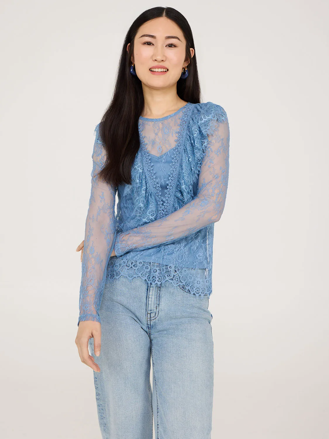Ruffle V-Neck Lace Top With Cami sold by Suzy Shier product image thumbnail 4