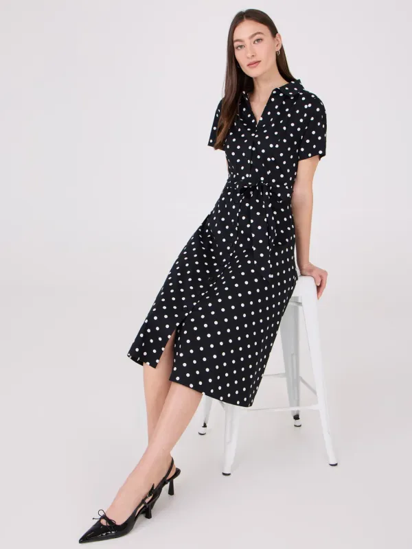 Dot Print Midi Cotton Shirt Dress With Side Pockets sold by Suzy Shier