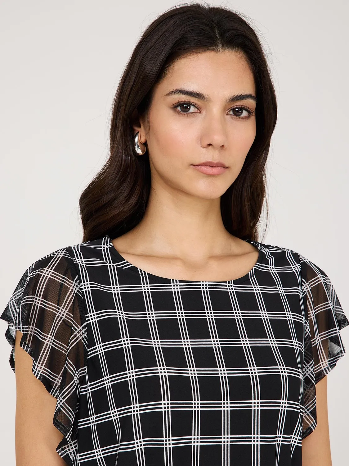 Plaid Print Mesh Flutter Sleeve Top sold by Suzy Shier product image thumbnail 2