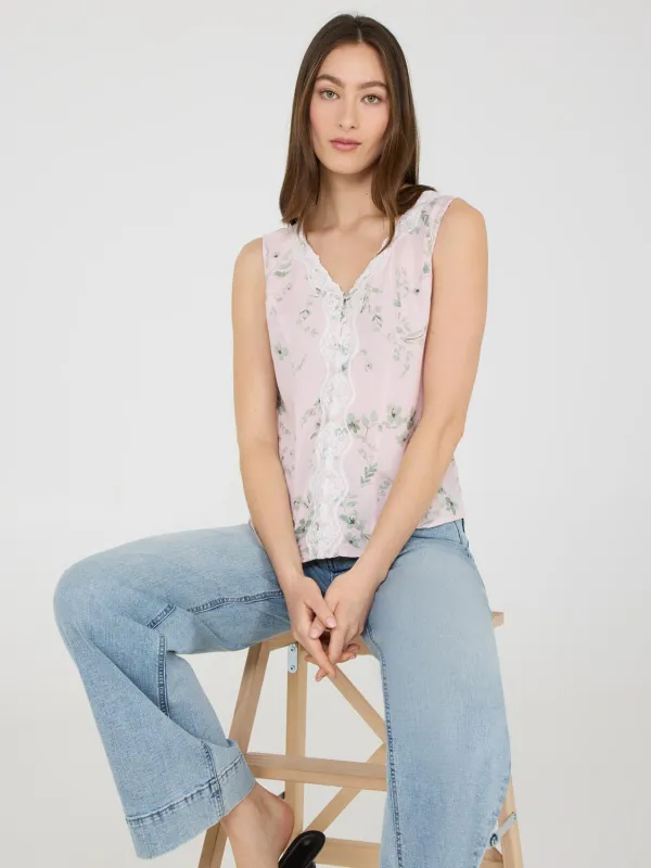 Floral Print Lace Vest Top sold by Suzy Shier