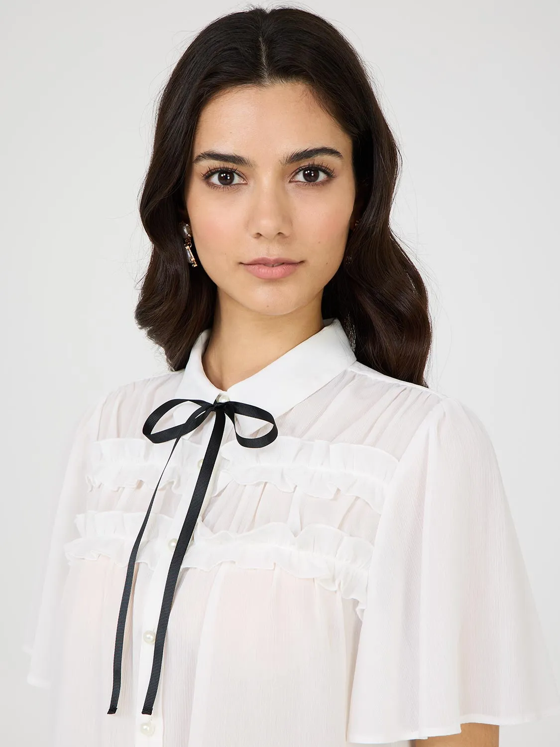 Contrast Bow Blouse With Flutter Sleeves sold by Suzy Shier product image thumbnail 2