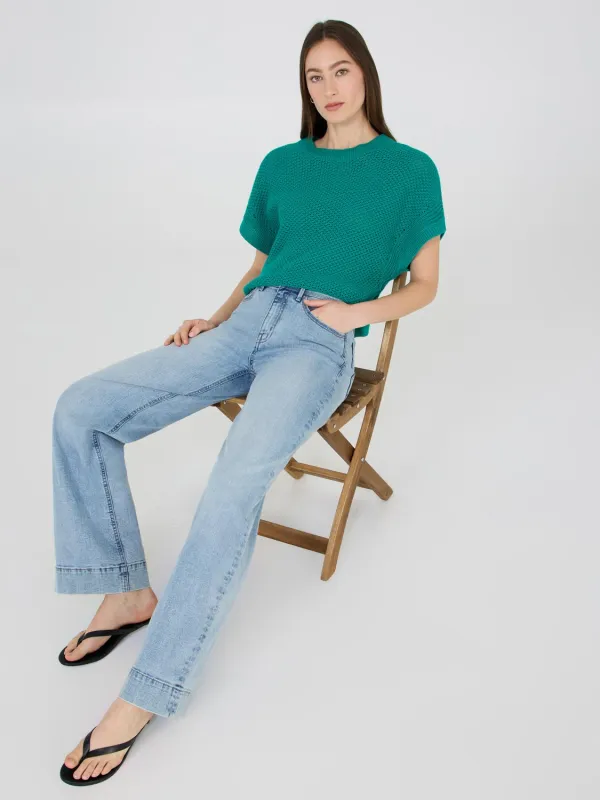 Short Dolman Sleeve Crochet Cotton Sweater sold by Suzy Shier