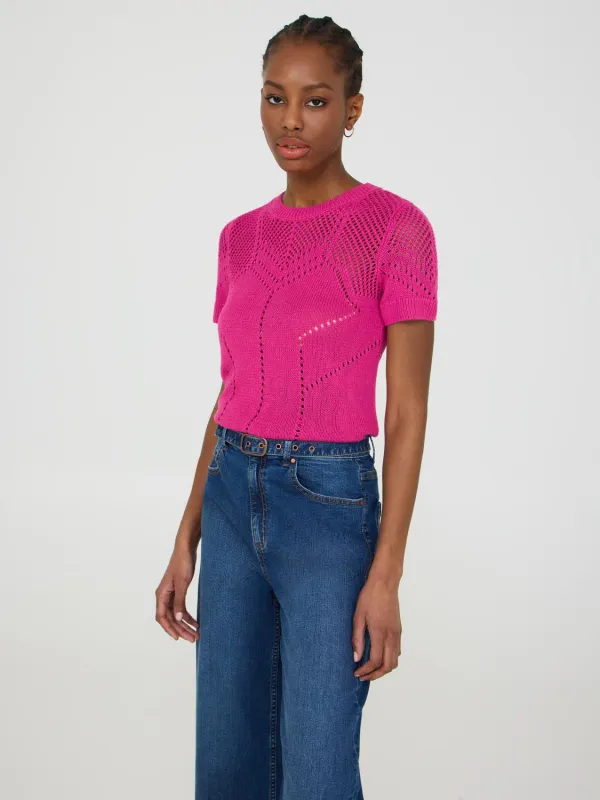 Short Sleeve Pointelle Sweater sold by Suzy Shier