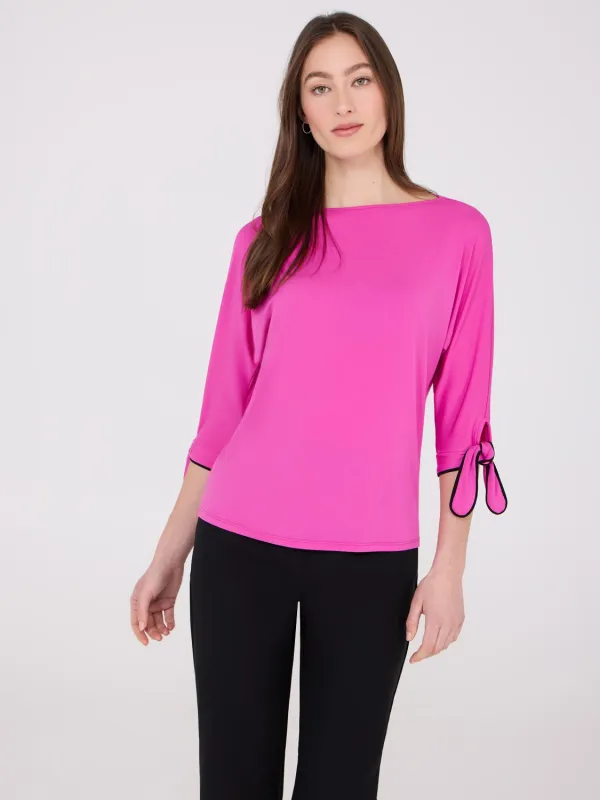 Boat Neck Bow-Tie Sleeve Top sold by Suzy Shier